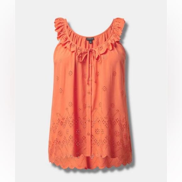 Torrid Nasturtium Eyelet Ruffle Tie Front Tank Top - Picture 6 of 9